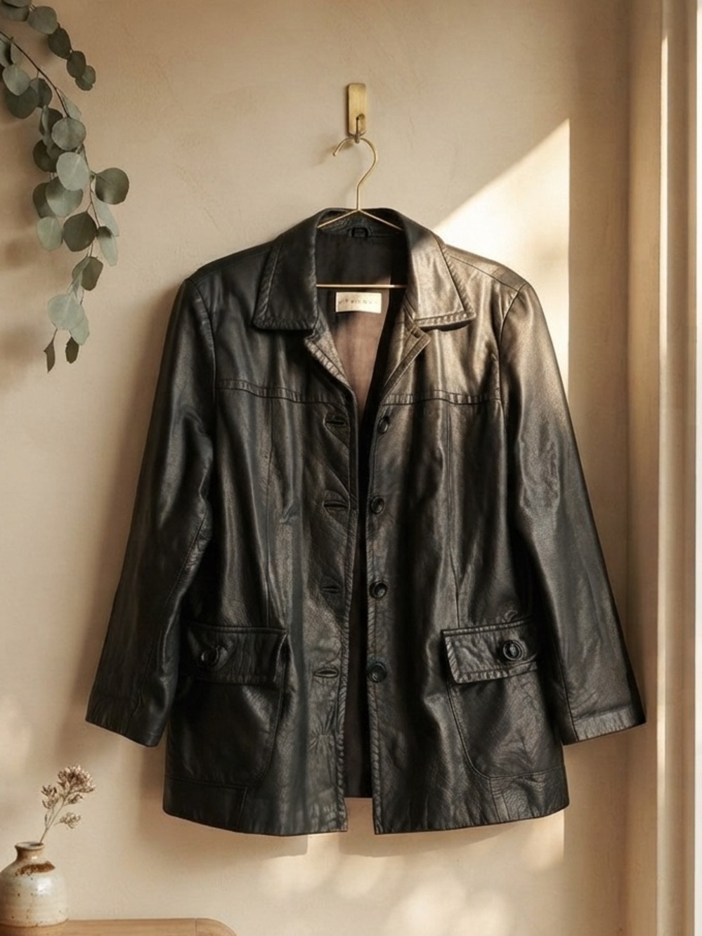 Y2K Vintage Paradox Black 100% Leather Blazer Jacket